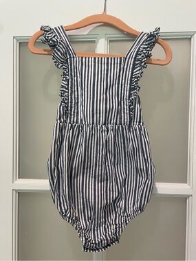 Ruffle Butts Navy and White Striped Ruffle Romper
